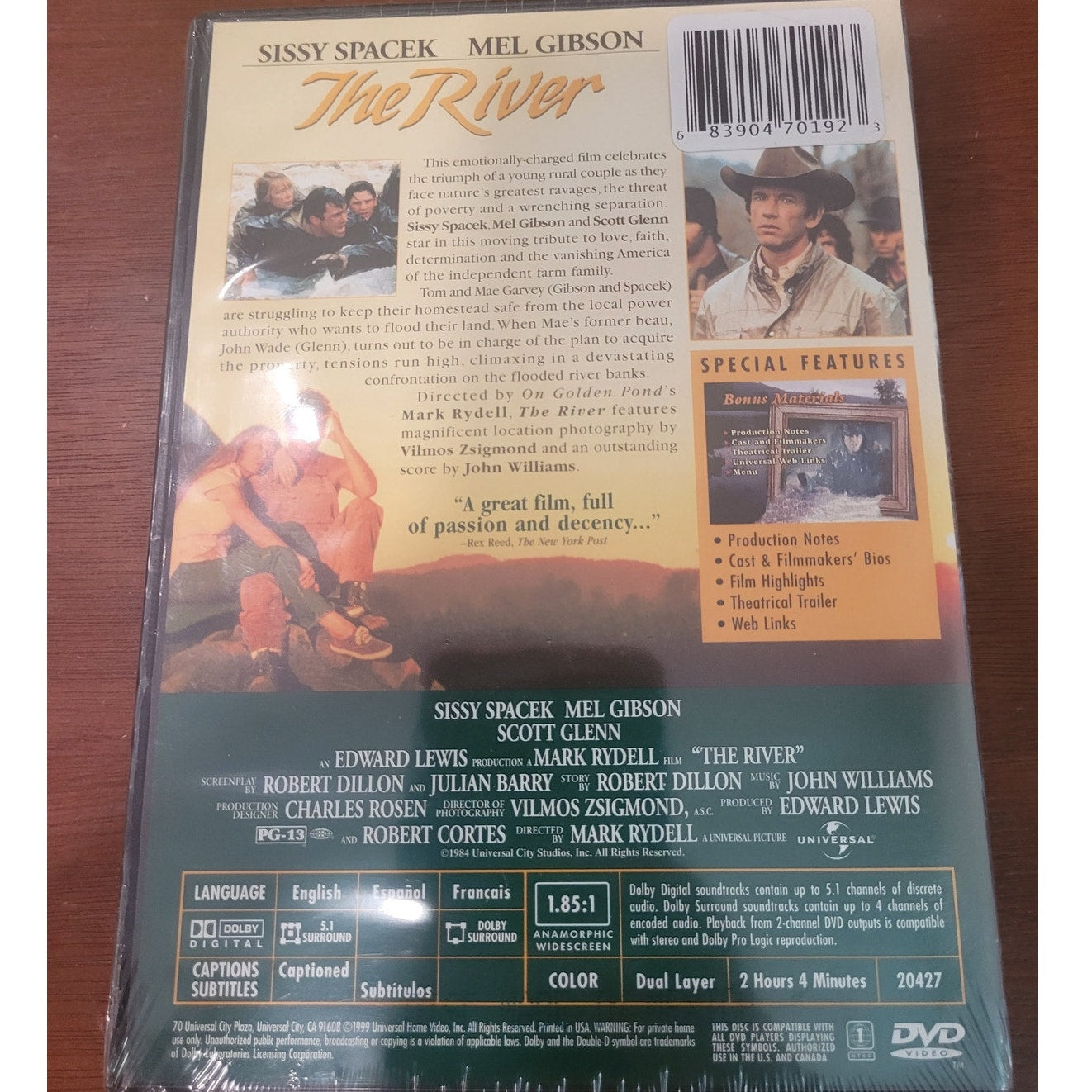 The River DVD 1984 Drama – Widescreen - Sissy Spacek, Mel Gibson