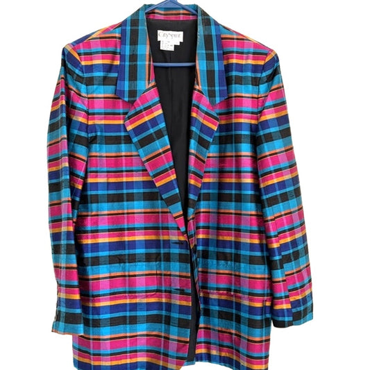 Women's City Spirit Vintage 90s Silk Plaid Blazer Size L Multicolor Pink
