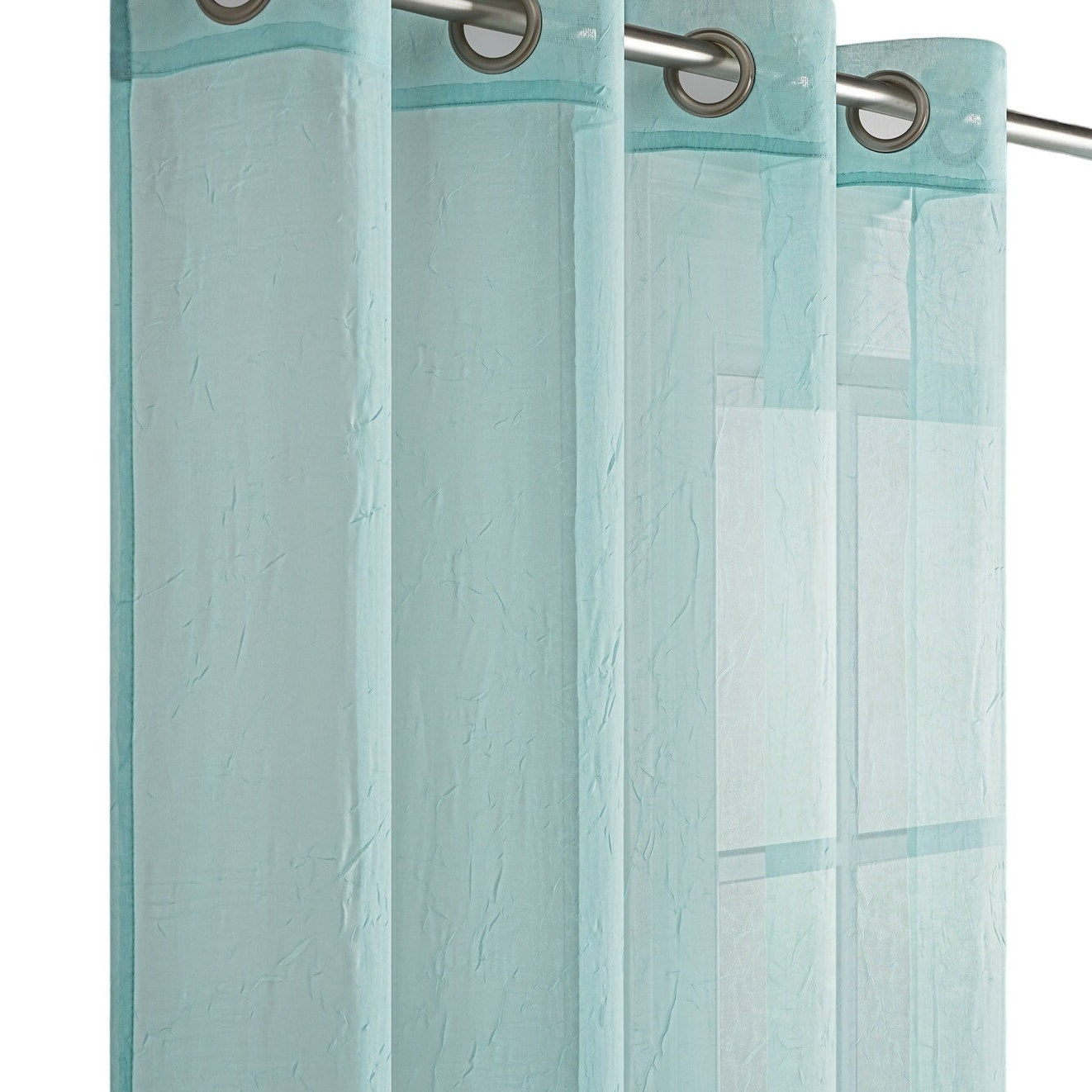 Eclipse Emina Crushed Sheer Voile Rod Grommet, Single Curtain Panel 50"x84" Aqua