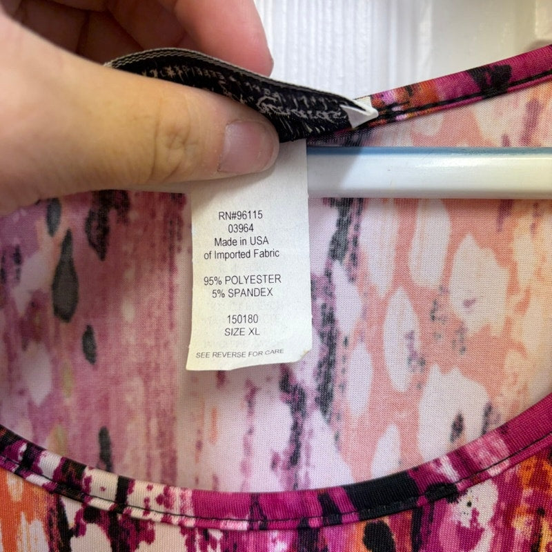 Anthony Richards XL Animal Print Scoop Neck Tunic Top Pink Orange Long Sleeve