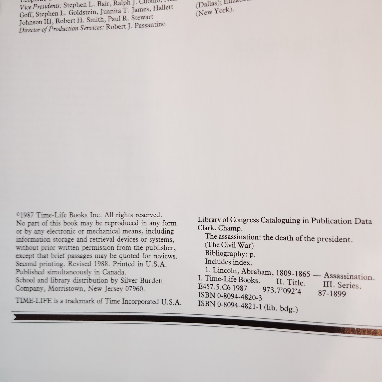 The Assassination: Death of the President Civil War Series Time-Life Books 1988