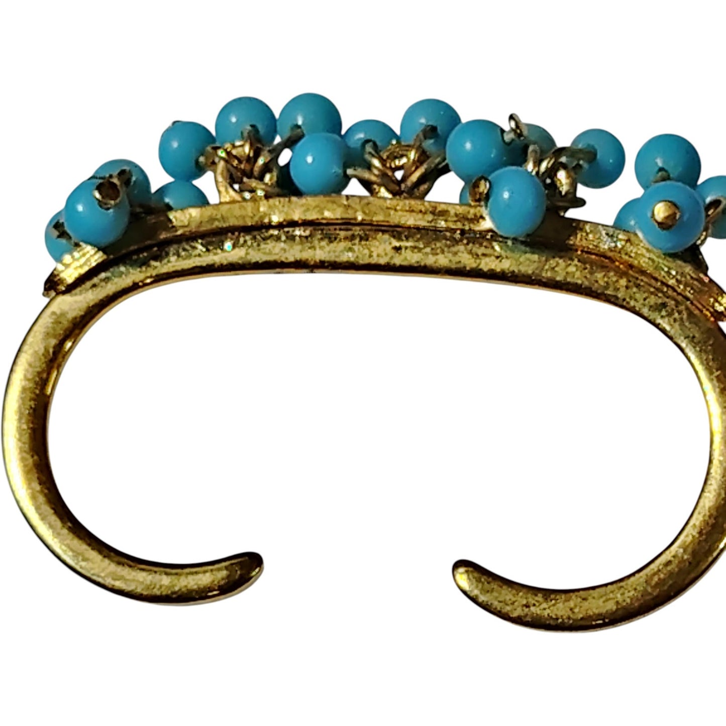 Gold-Tone “C” Jewelry Components – Rhinestone & Turquoise Accents, Dual Finger Ring