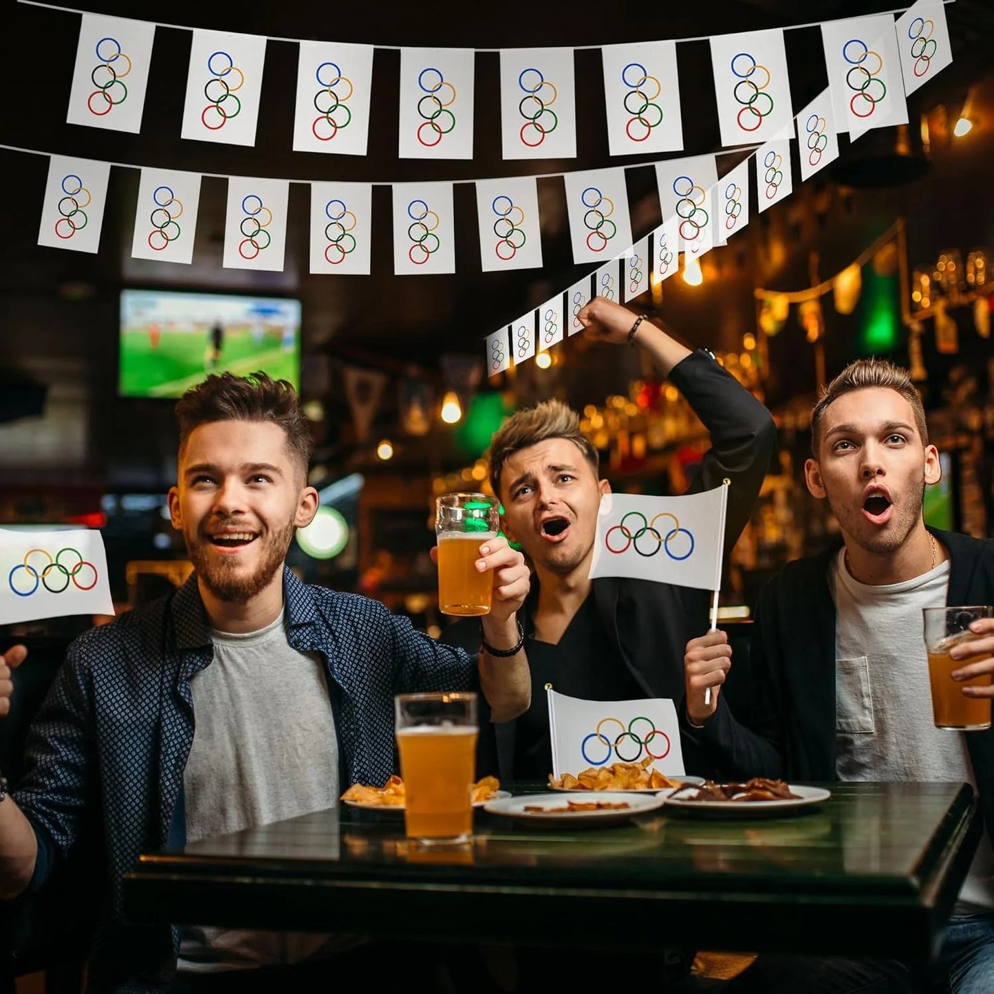 5x8 Inch Mini Olympic Rings Stick Flags, 20 Pack