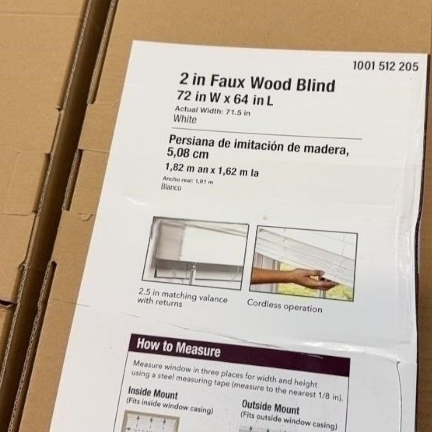 White Cordless Faux Wood Blinds – 2" Slats – 72" W x 64" L – Room Darkening
