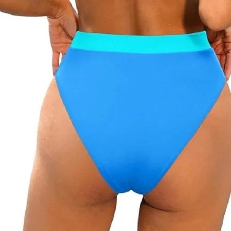 Blooming Jelly Bikini Bottoms Blue Green Trim Women’s Swim Briefs Size Large