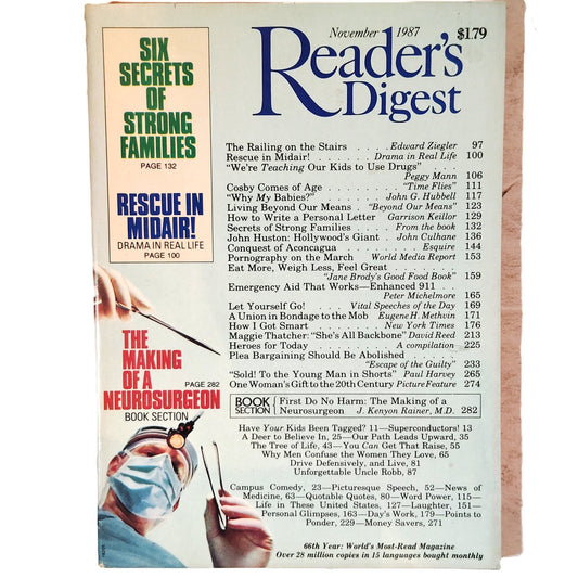 Reader's Digest November 1987 Back Issue - Bill Cosby, Degas, Neurosurgeon