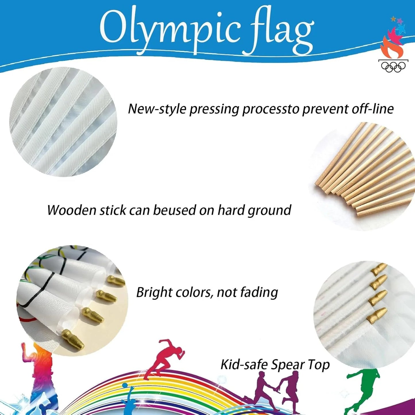 5x8 Inch Mini Olympic Rings Stick Flags, 20 Pack