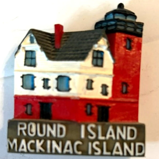 Round Island Light Mackinac Island Michigan 3D Resin Fridge Magnet 2x1.75