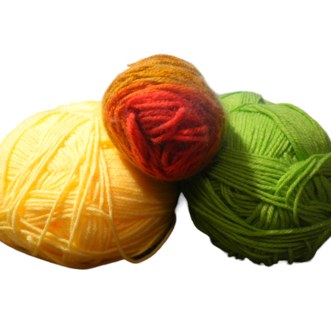 2.5 Skeins of Yarn, Lime Green, Pastel Yellow and One Multi-Mustard/Orange/Red