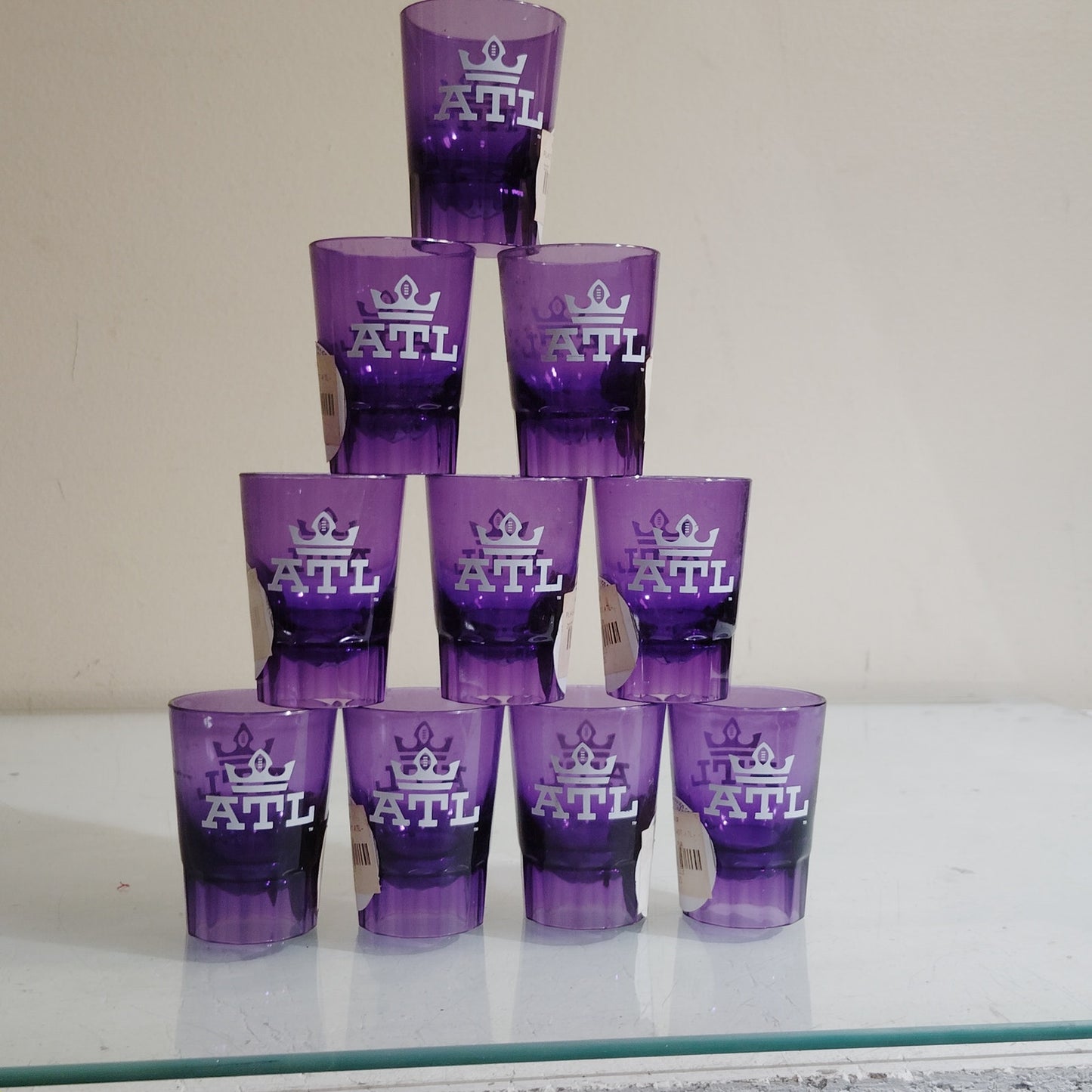 10-Pack AAF Atlanta Legends Shot Glasses 2 oz Purple/White ATL Crown Logo