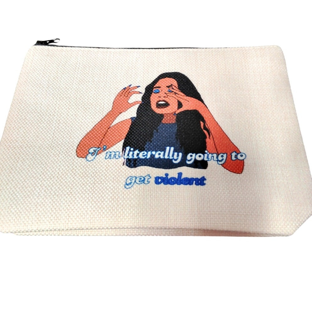 Cream Makeup Bag 9.25x6.69 Vanderpump Quote "I'm Literally Going To Get Violent"