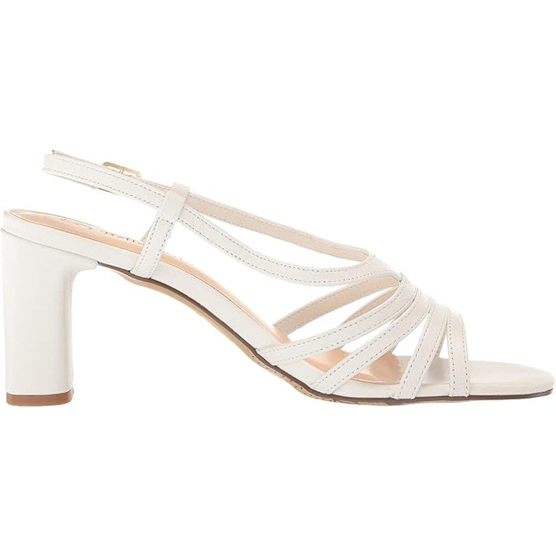Bella Vita Gretta Heeled Sandal White Leather, 7 Wide, Strappy Buckle Dress Heel