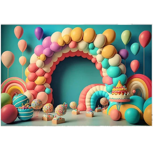 Balloon Arch Candy Backdrop 7×5 ft Kids Birthday Photo Background