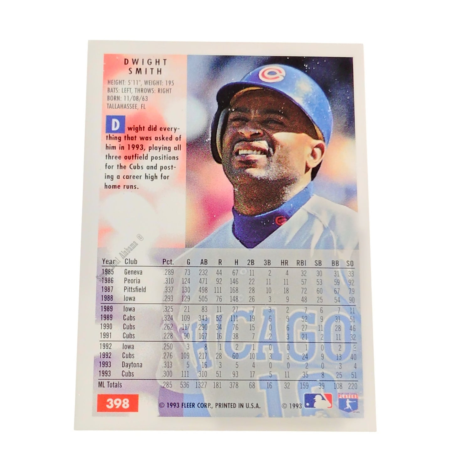 Dwight Smith, Chicago Cubs, #398, 1994 Fleer Baseball Collector's Card