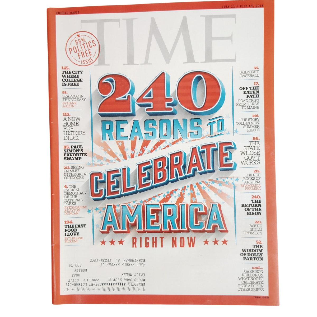 TIME Magazine July 11/18 2016 Double Issue 240 Reasons to Celebrate America