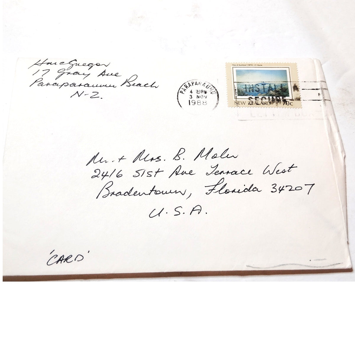 1988 New Zealand 70c Auckland Stamp Cover Paraparaumu Postmark Hoyte