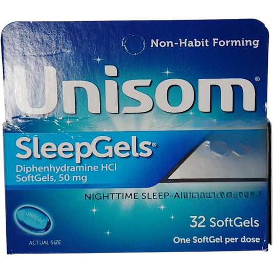 Unisom SleepGels – Diphenhydramine 50mg – 32 Softgels – Exp. 08/2026