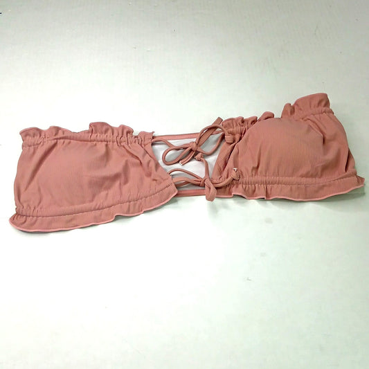 Dusty Rose Ruffle Bandeau Bikini Top Strapless Tie Back Swimwear MED (US 6) NWOT