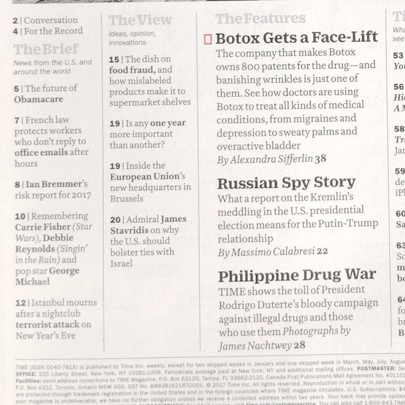 TIME Magazine January 16 2017 How Botox Became the Drug - Back Issue