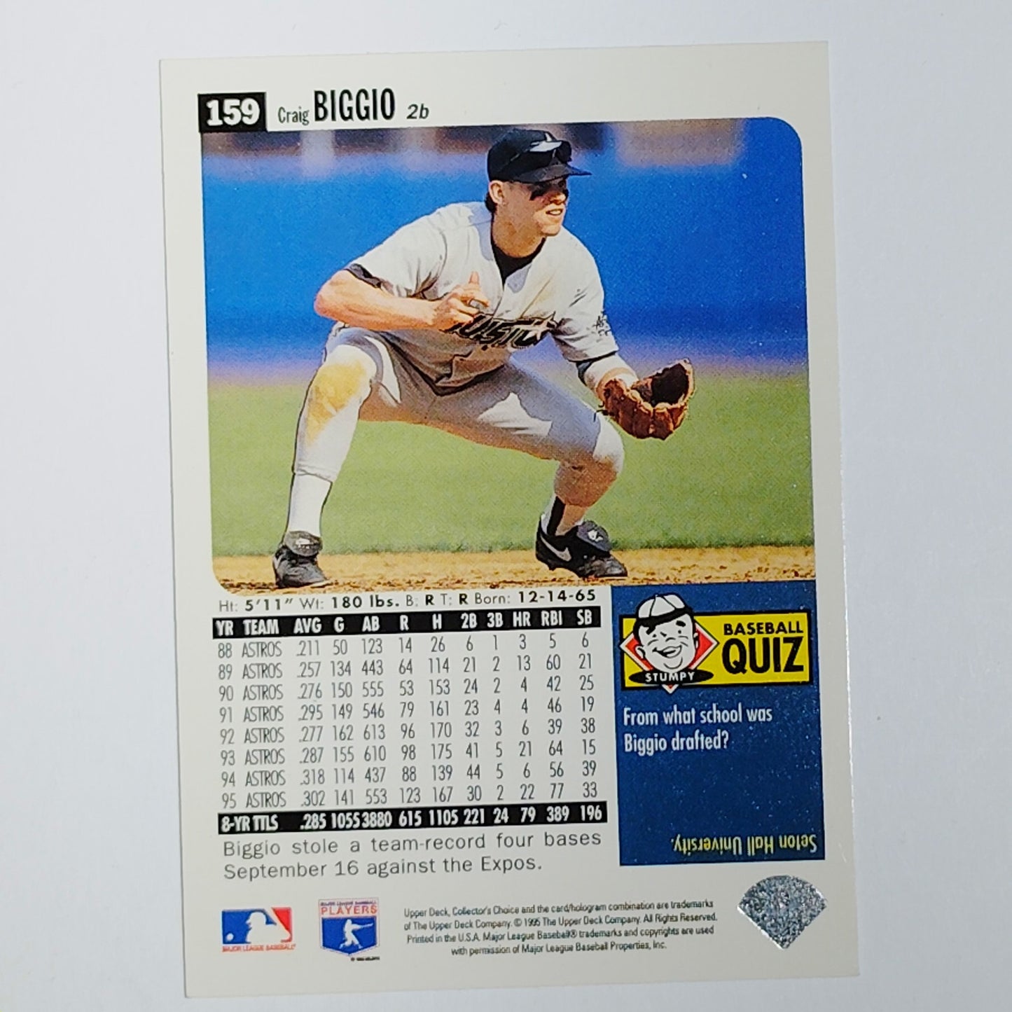 1996 Upper Deck Collector's Choice Silver Signature Craig Biggio #159 Astros
