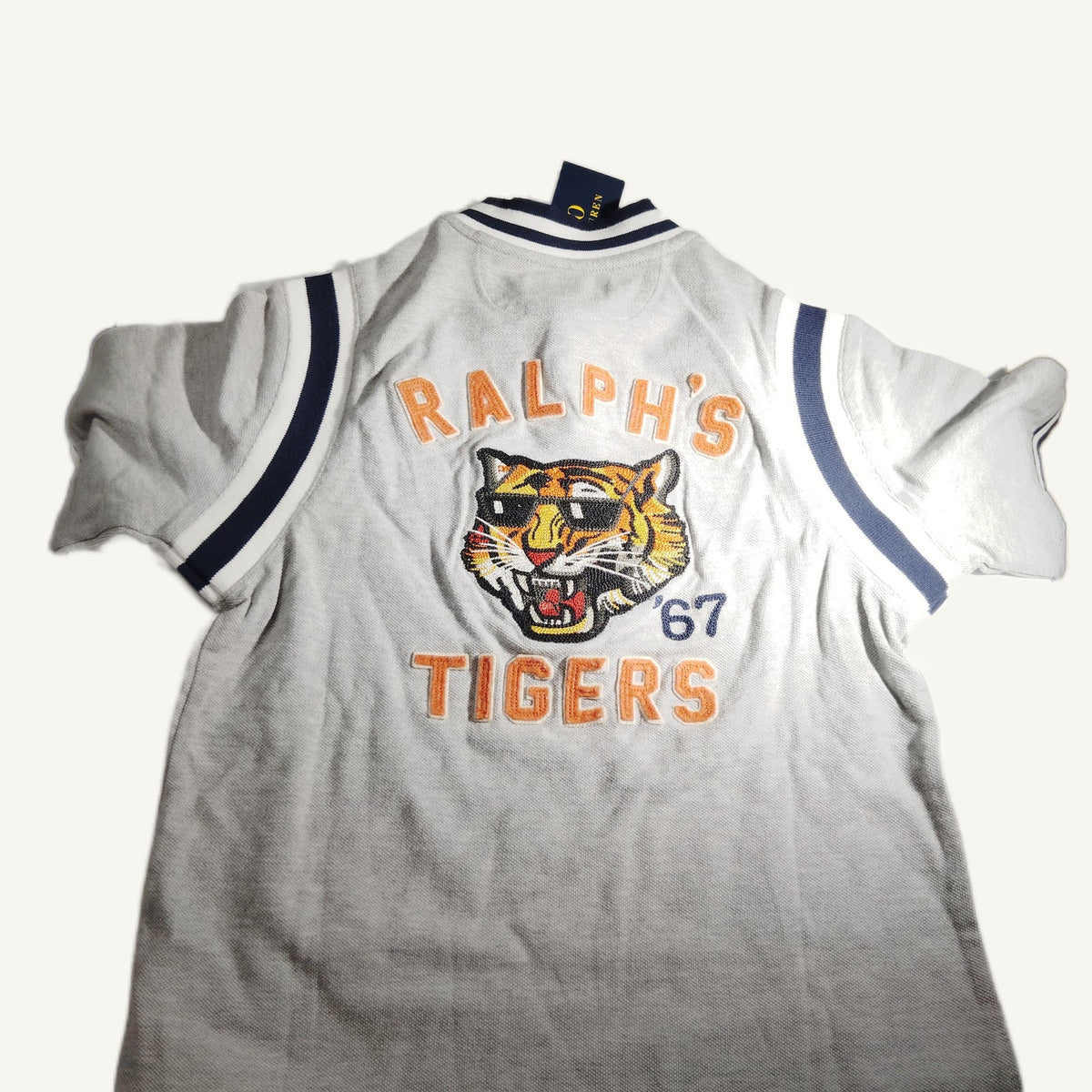 Polo Ralph Lauren Boys Gray Tigers Graphic Baseball Polo Shirt Size 8 Pique