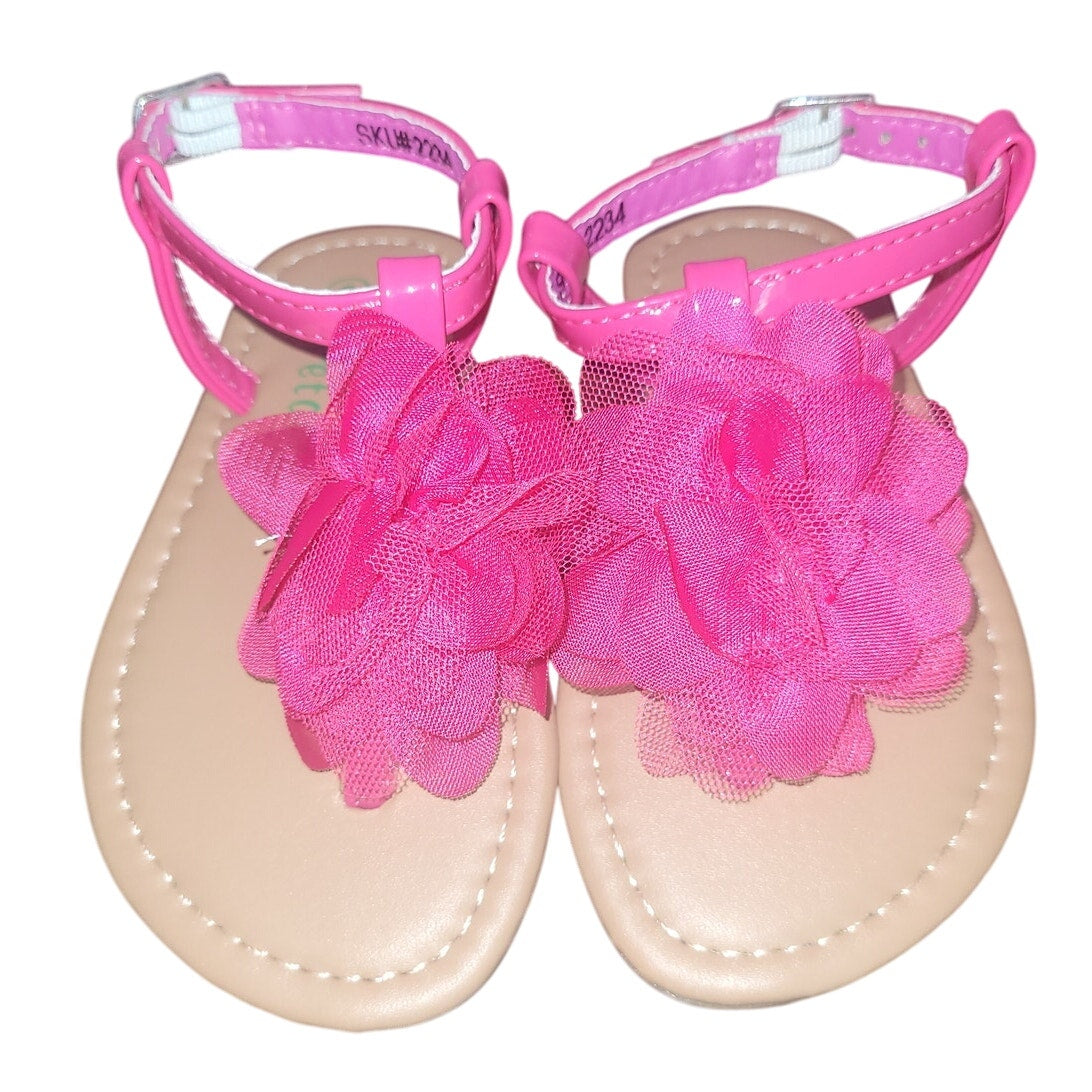 Petalia Toddler Girls' Sandals, 6,  Fuchsia Patent - Fuchsia Mesh Flower Sandal