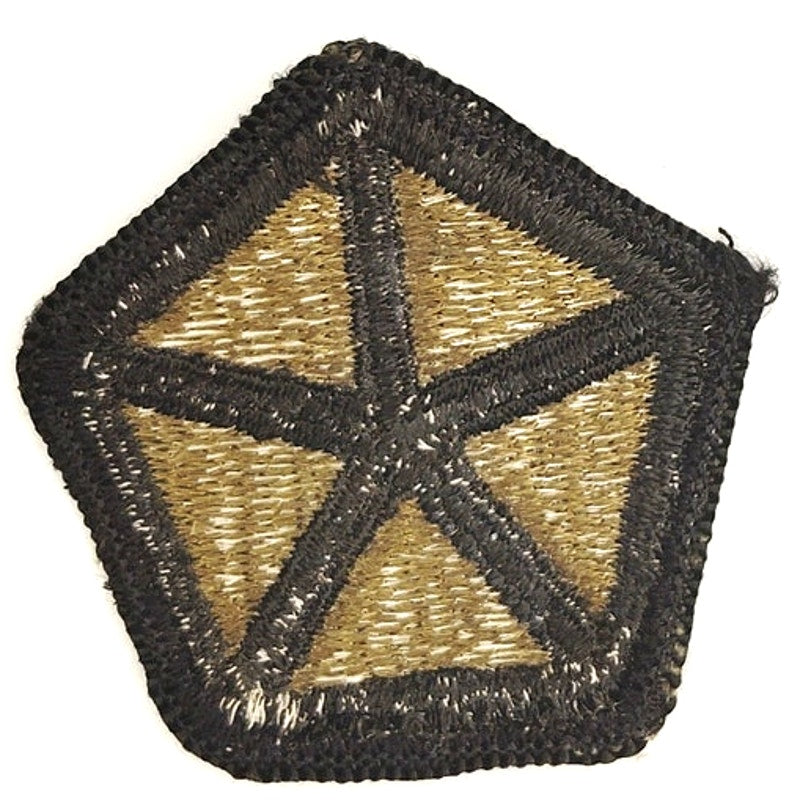 US Army V (5th) Corps Subdued Patch Black on Bagby Green Sew‑On 2"