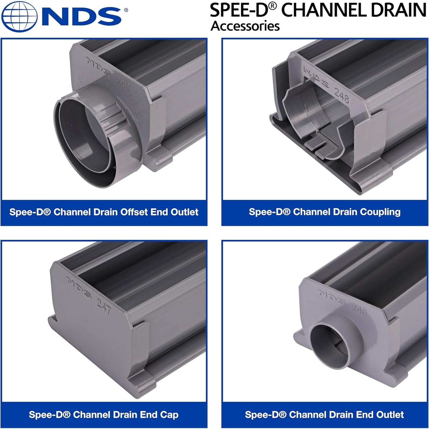 NDS Outdoor 400 Spee-D Channel Drain 4ft Grey with 2 Double Bar 24" Gray Grates