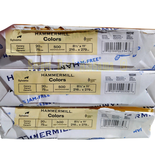 3 Reams (1500 Pages) Hammermill Colored Printer Paper 20 Lb. Canary 8.5" x 11"