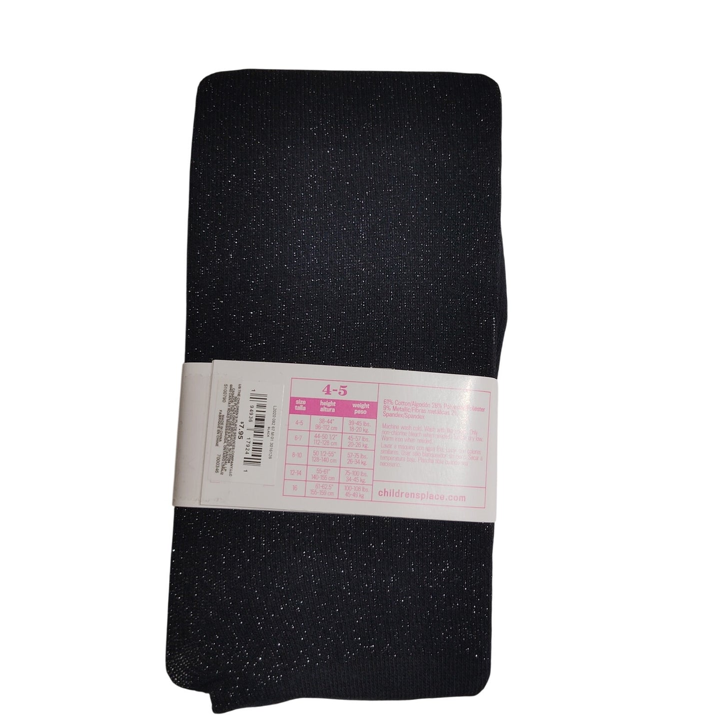 The Children’s Place Girls Metallic Tights – Black – Size 4–5 – Sparkle Knit