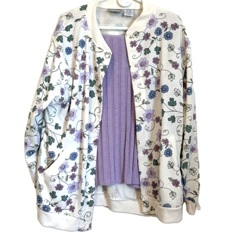 Blair 2-Piece Floral Cardigan Jacket & Purple Knit Top Set Women's Size L