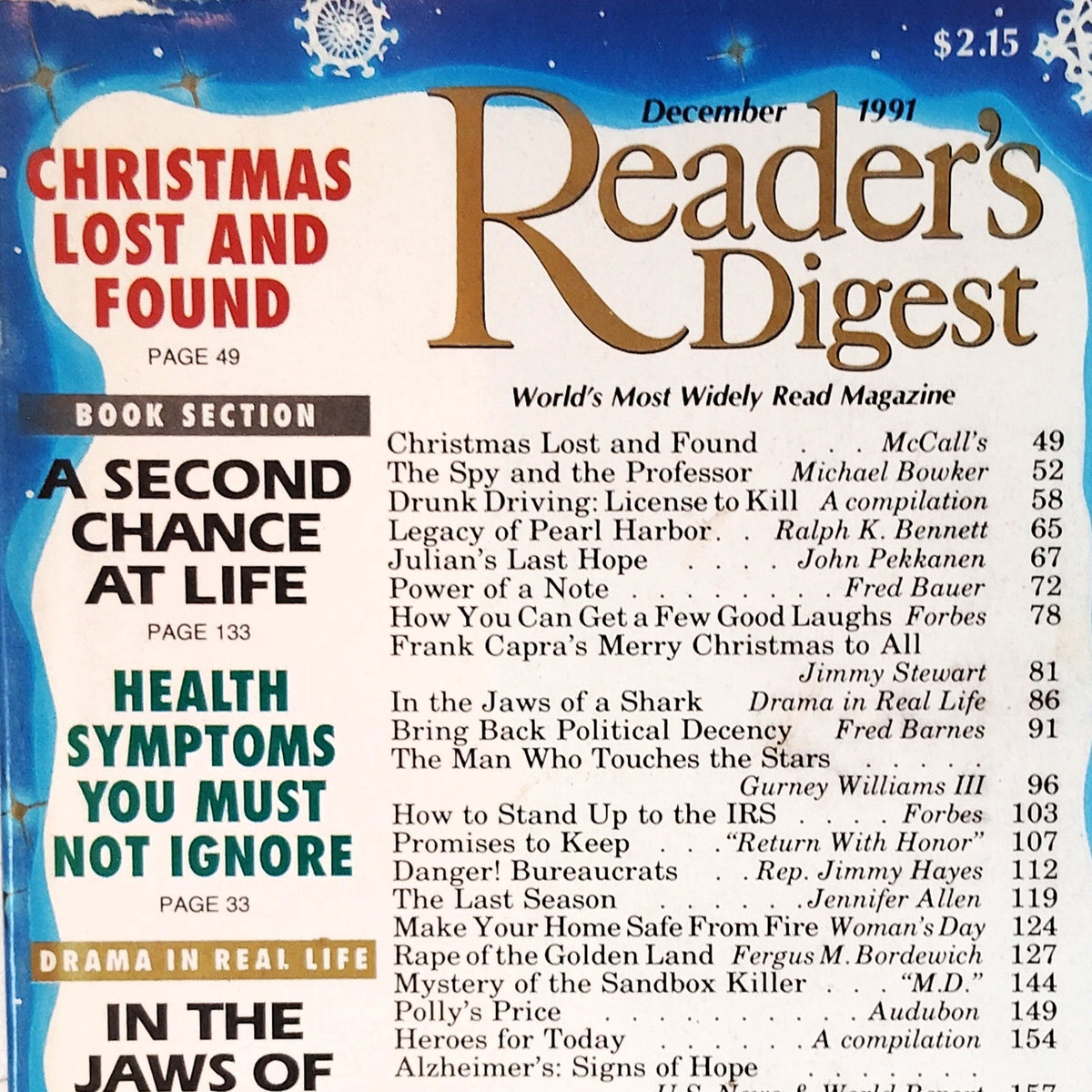 Reader's Digest December 1991 Christmas Lost and Found Vintage Magazine