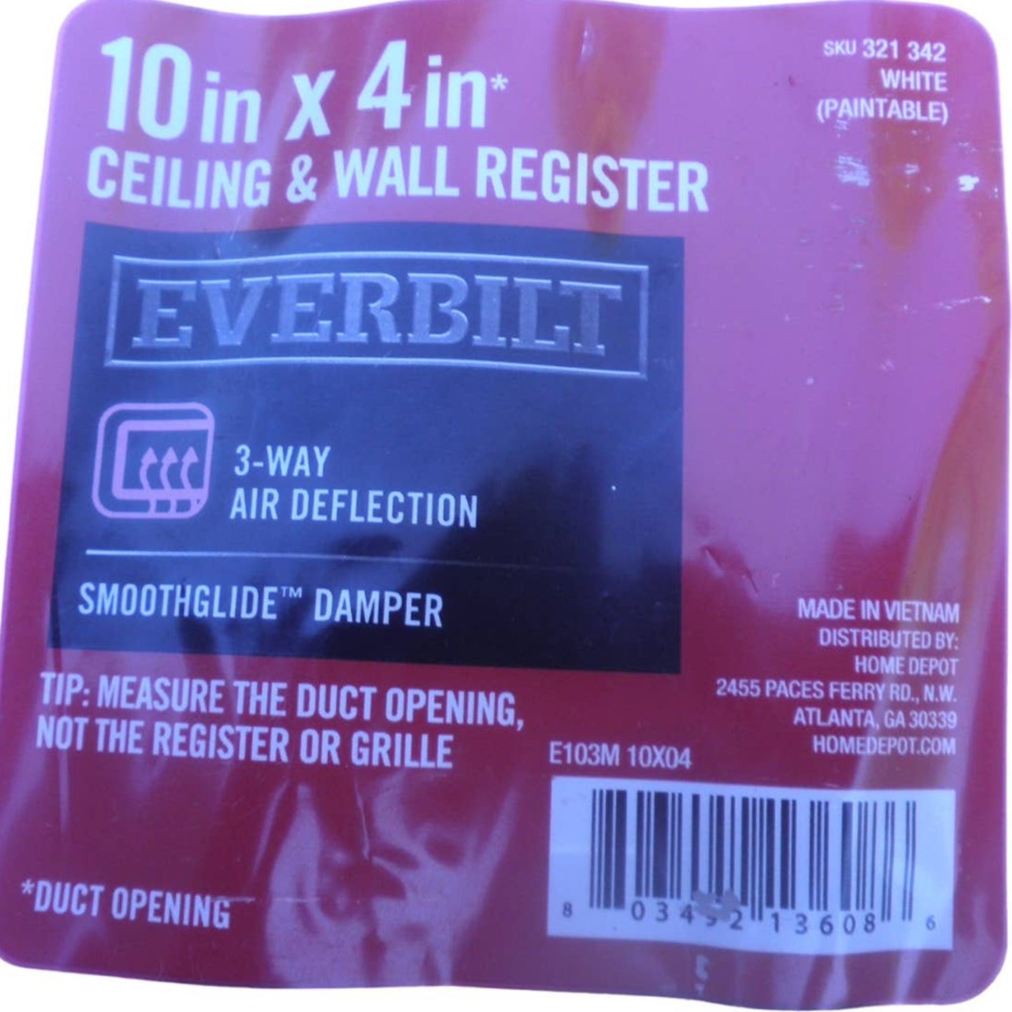 10" x 4" 3-Way Wall/Ceiling Register, White  (OD 11.75"L x 5.75"H)