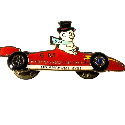 Vintage 2001 Lions Club Int. Snowman Indy Car Pin, Manitoba N.W. Ontario MN, 5M