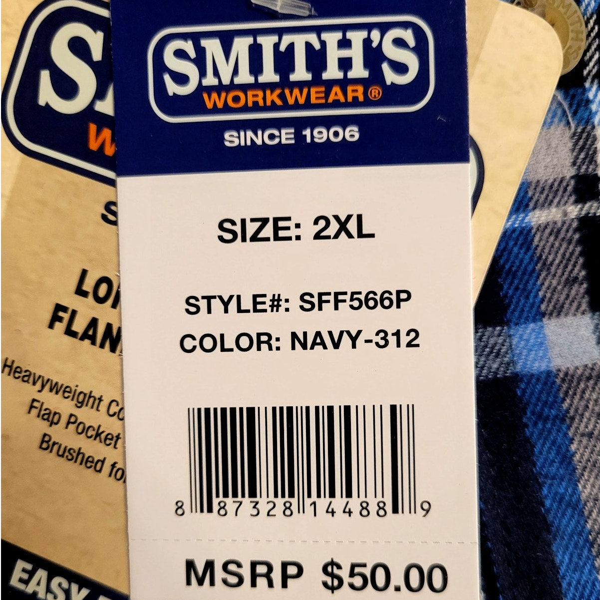 Smiths Workwear Mens Regular Fit Long Sleeve Flannel Shirt, Navy, 2XL