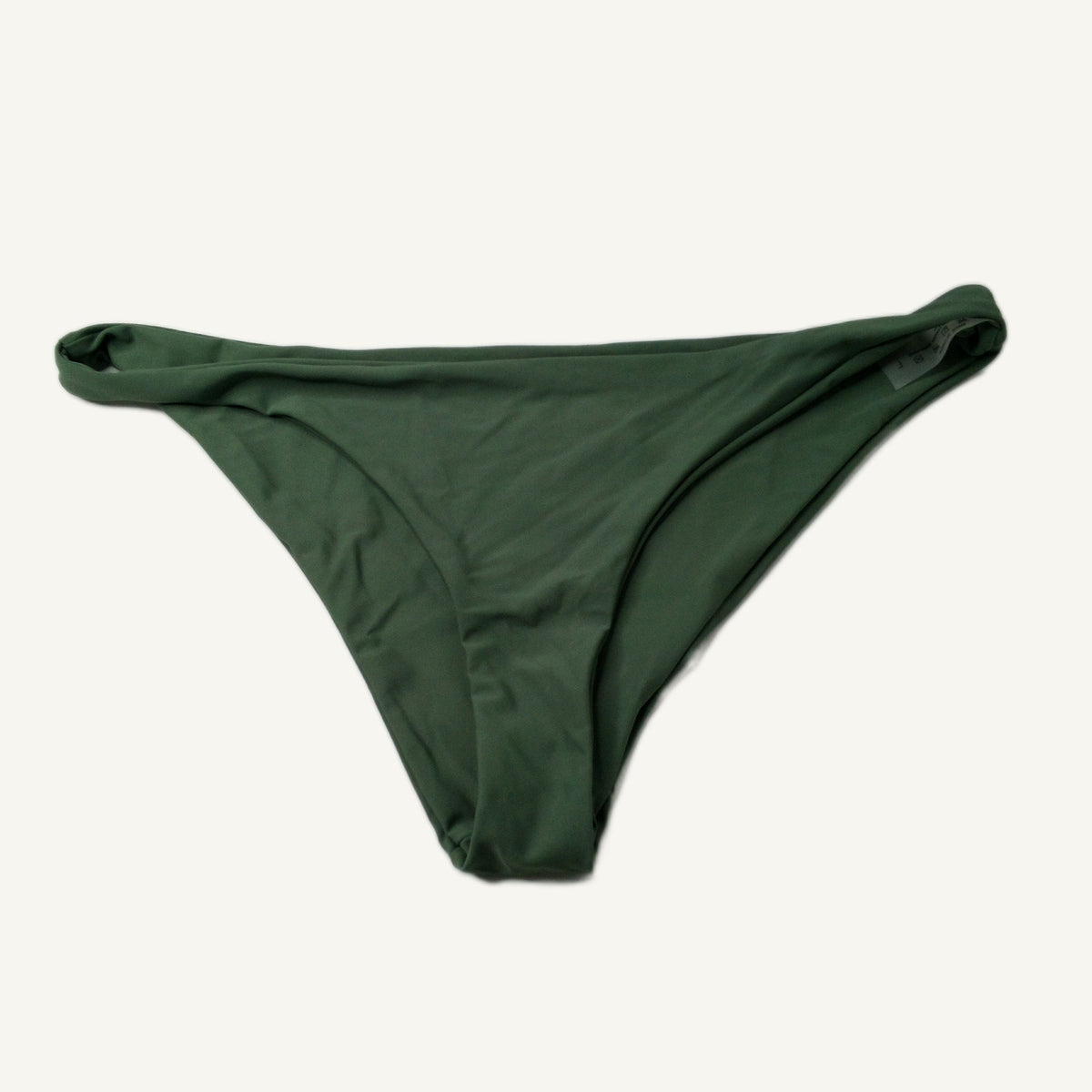 Women's Dark Green Ribbed High-Cut Bikini Swim Bottoms Size L Nylon Spandex