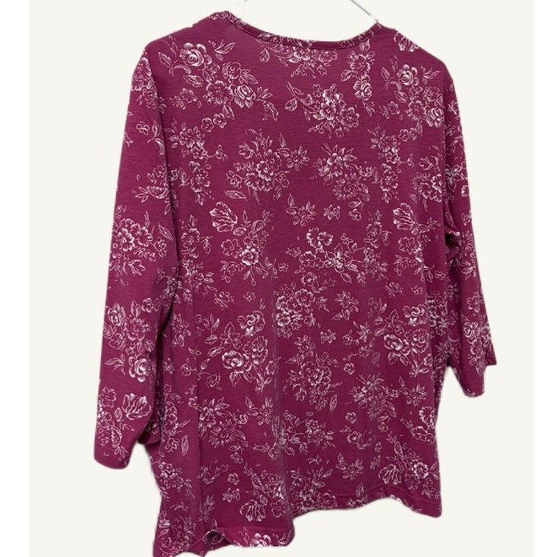 Blair Women's Pink Floral 3/4 Sleeve Top & Button-Up Shirt 2-Piece Set Large