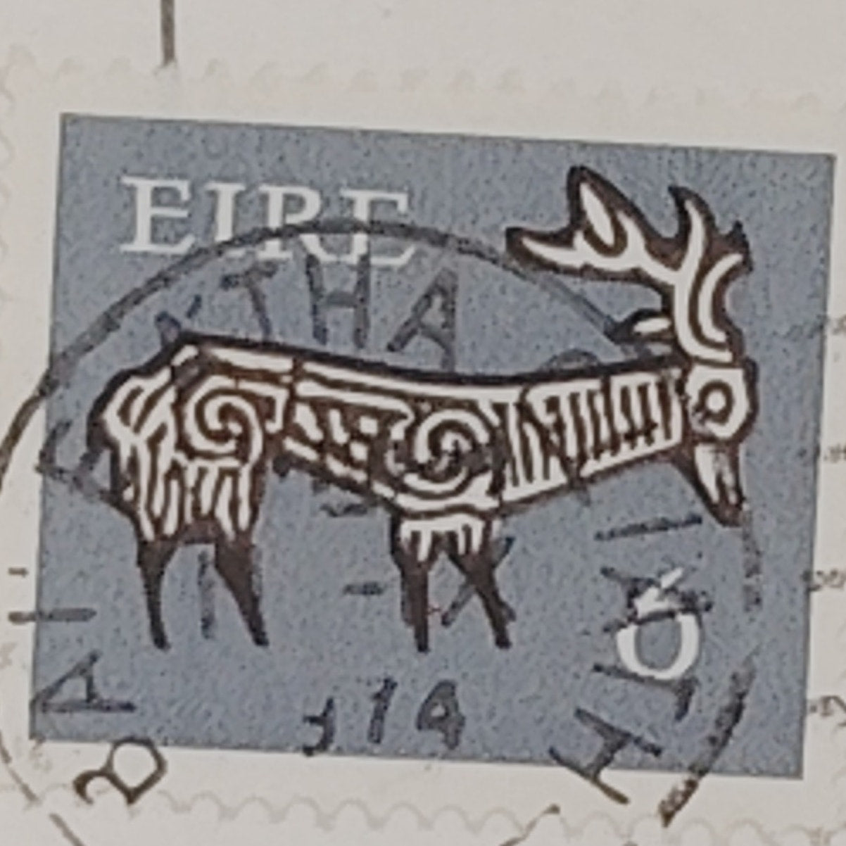 1968 Irish Celtic Stag, Used Single, Early Irish Art Series, 1974 Postmark