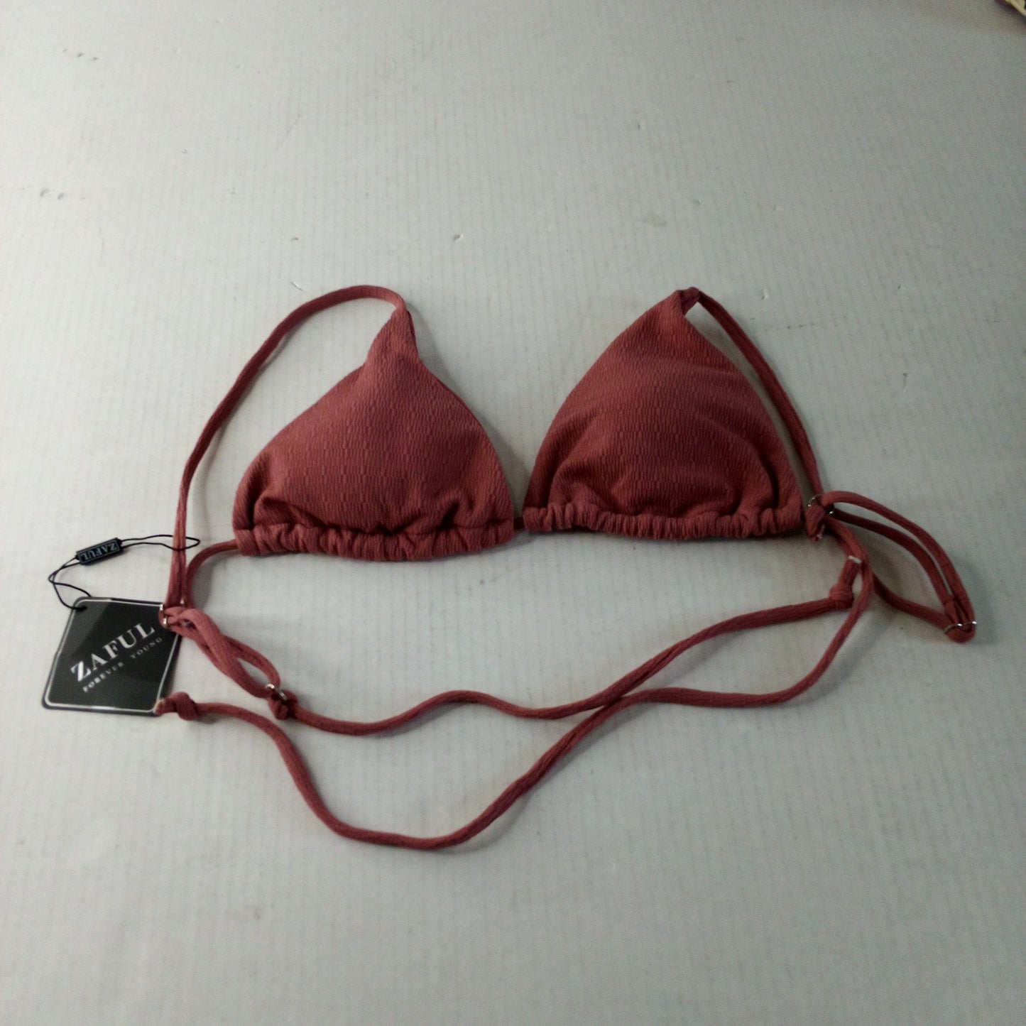 Zaful Textured Triangle Bikini Top Deep Red M (6), Adjustable Tie Swim Top