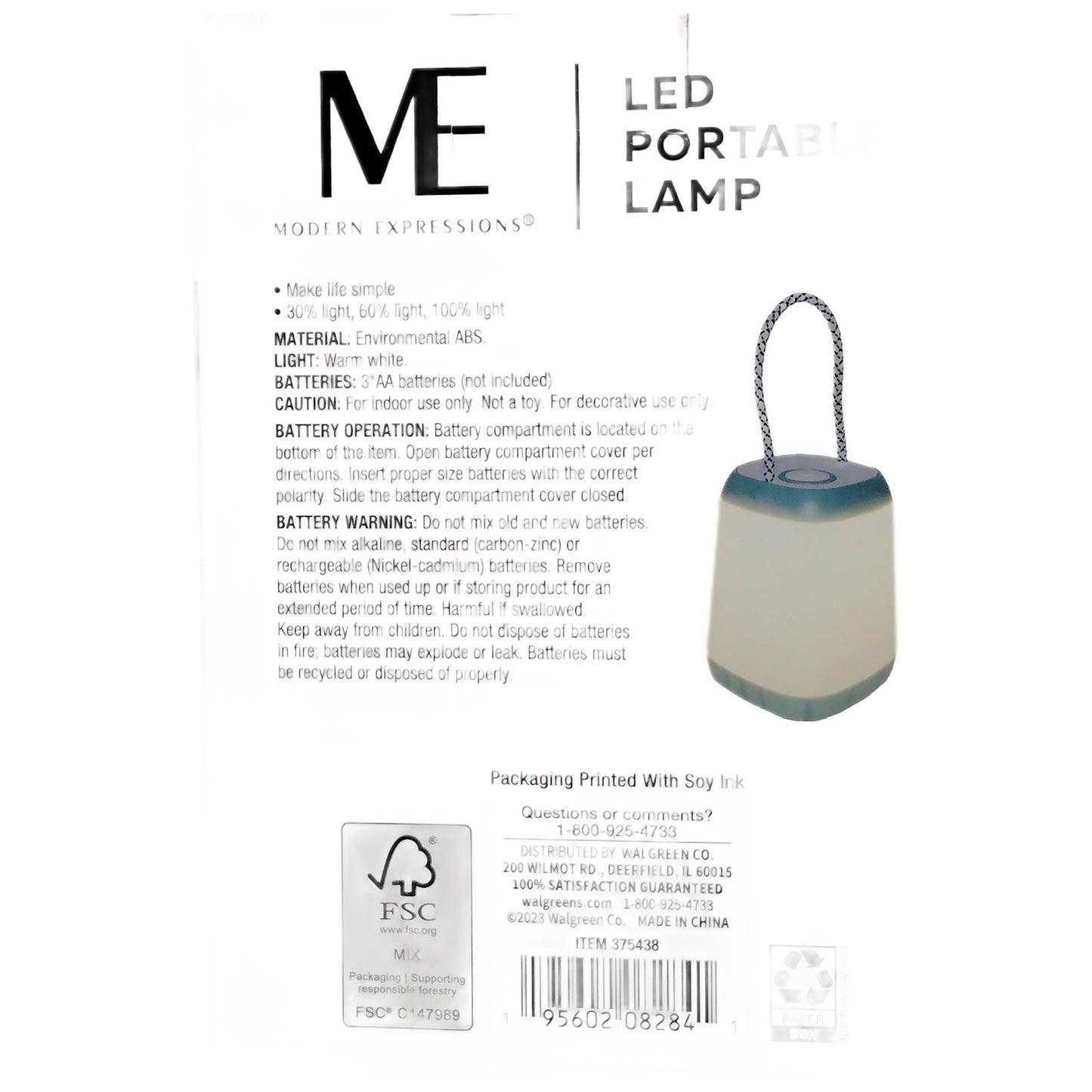 Modern Expressions LED Portable Lamp, Warm Light, ABS Shell, Battery Operated