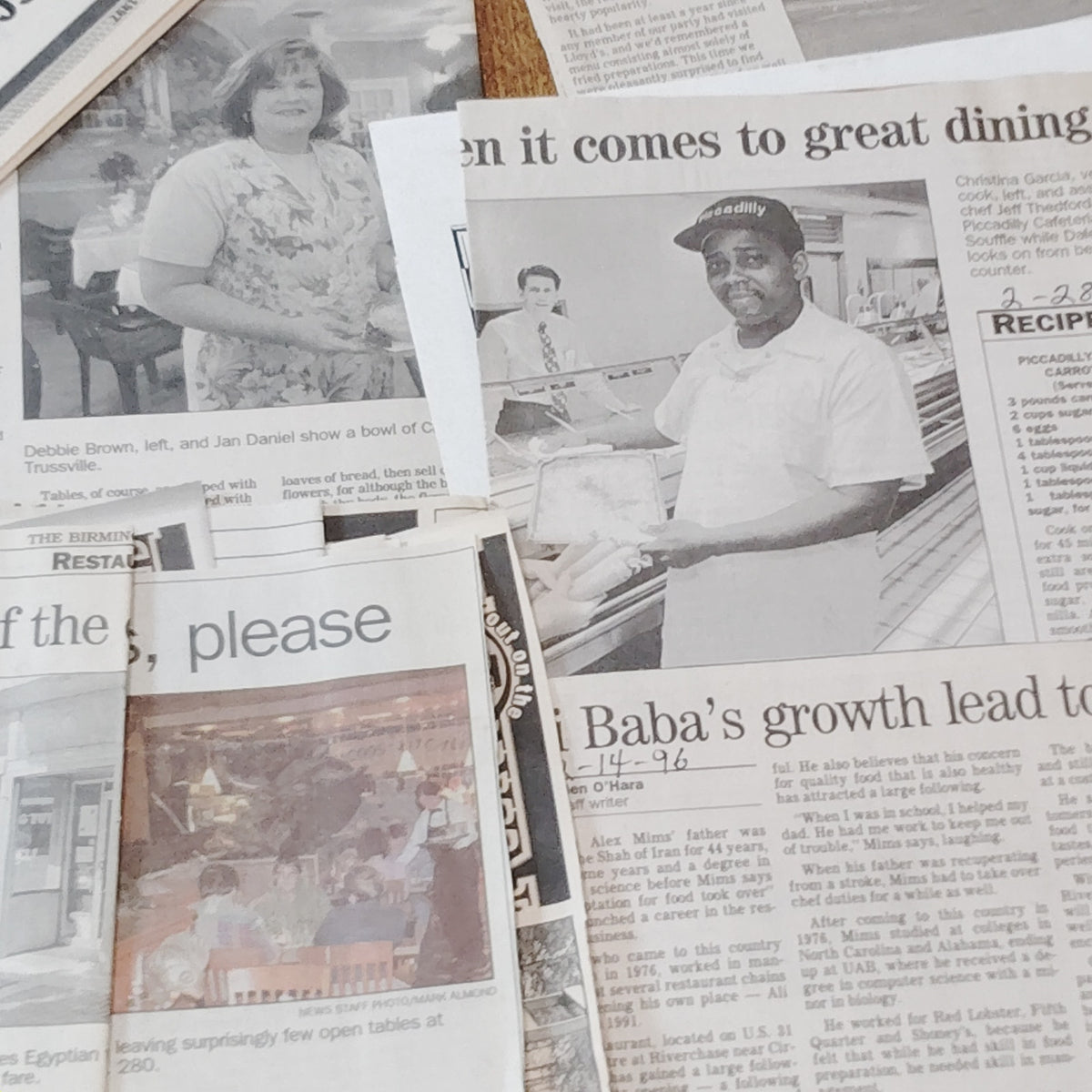 90s Alabama Restaurant Newspaper Clippings Ephemera Collection - Local History