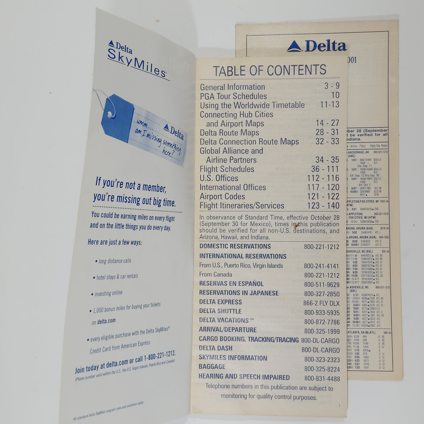 Delta Air Lines Worldwide Timetable, 9/1/2001, Olympic Cover, 147 Pgs, Ephemera