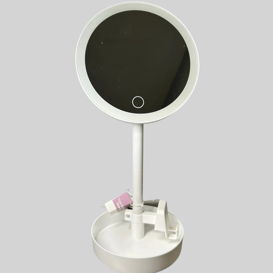 LED Makeup Mirror with Phone Holder and Storage Cup, White, Model #234-10-7298
