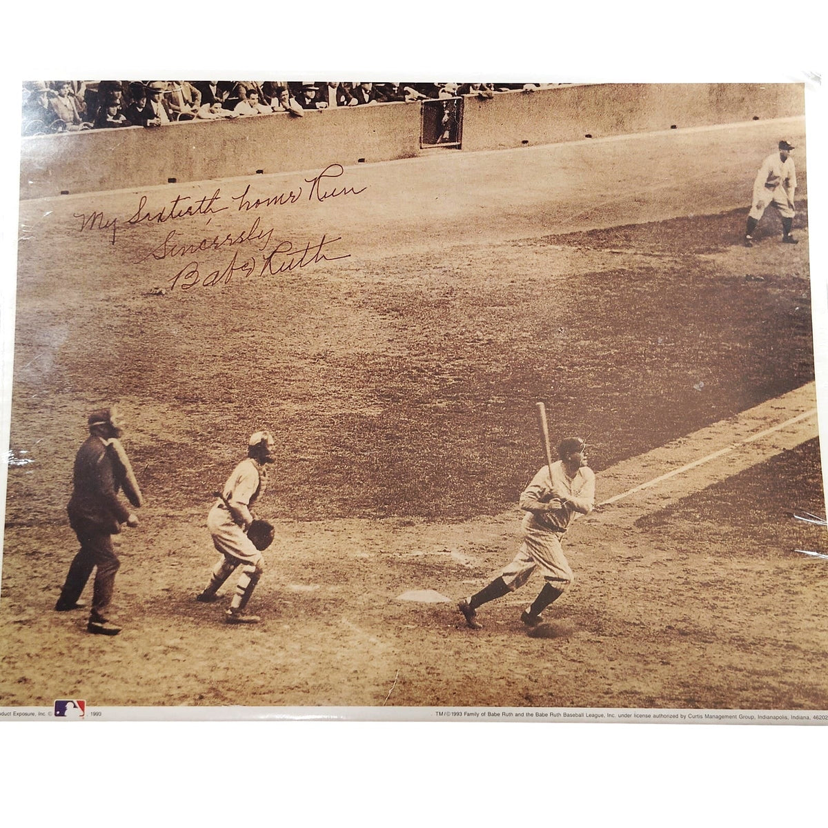 VTG 1993 Babe Ruth 60th Home Run Print, No. 5 The 60th Babe Connects 11x14 MLB