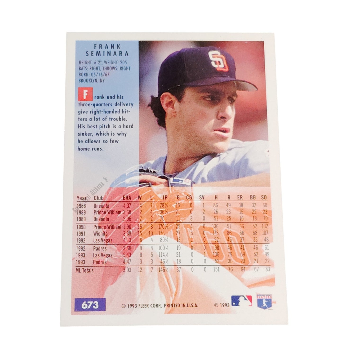 Frank Seminara, San Diego Padres, #673, 1994 Fleer Baseball Collector's Card