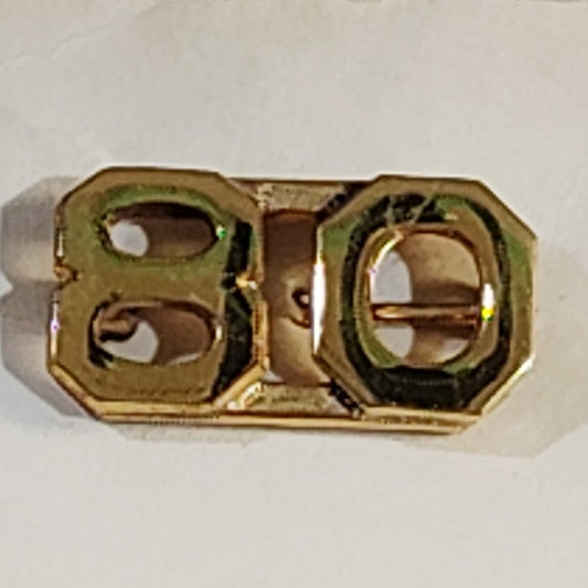 Early/Mid 1900s Brass C-Clasp "80" Collar Device 3/8"H Hat / Lapel Pin