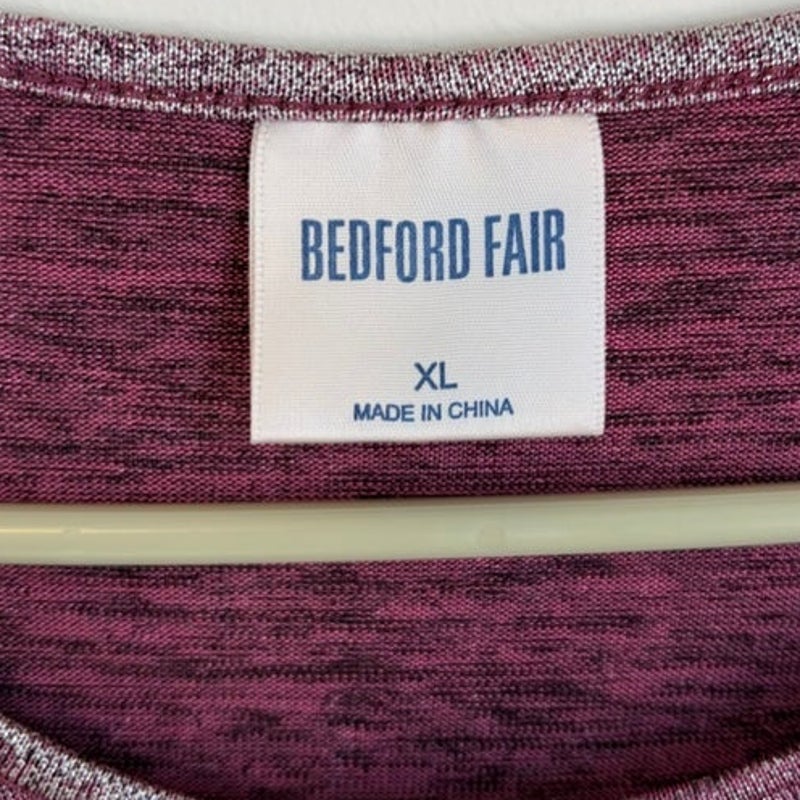 Bedford Fair Purple Silver Metallic Shimmer Knit Long Sleeve Tunic Top XL