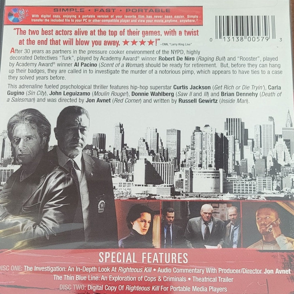 Righteous Kill (DVD, 2008) Crime Thriller Starring Robert De Niro & Al Pacino
