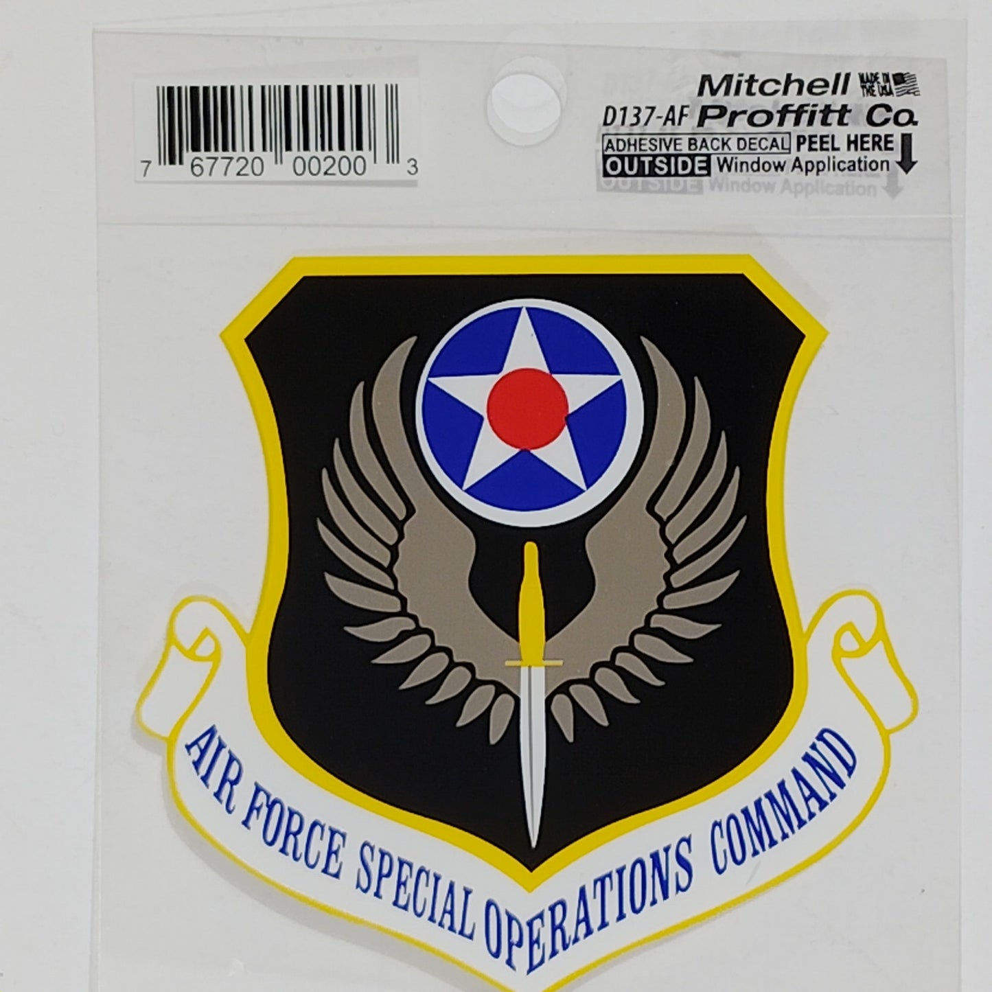 USAF Special Operations Command Decal – 3.5" x 3.25" Mylar Vinyl – D137-AF