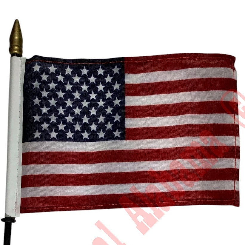 6-PK Flags, U.S. Flag (1) & USMC Flags (5)- 6"W x 4"H on 11" Black Plastic Staff